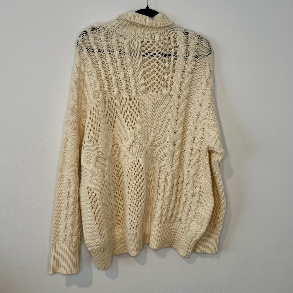 NWT Athleta Bedford Wool Cashmere Cable Knit T-Neck Sweater Cream Size M - Picture 2 of 6